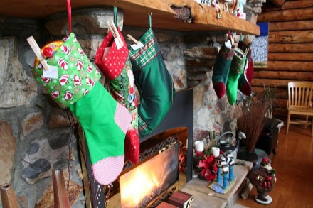 Far left is Bannack's new stocking that his Grandma Casey made for him.