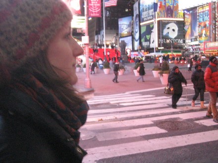 Meeting an ever brighter Times Square. Does it always smell this sweet?